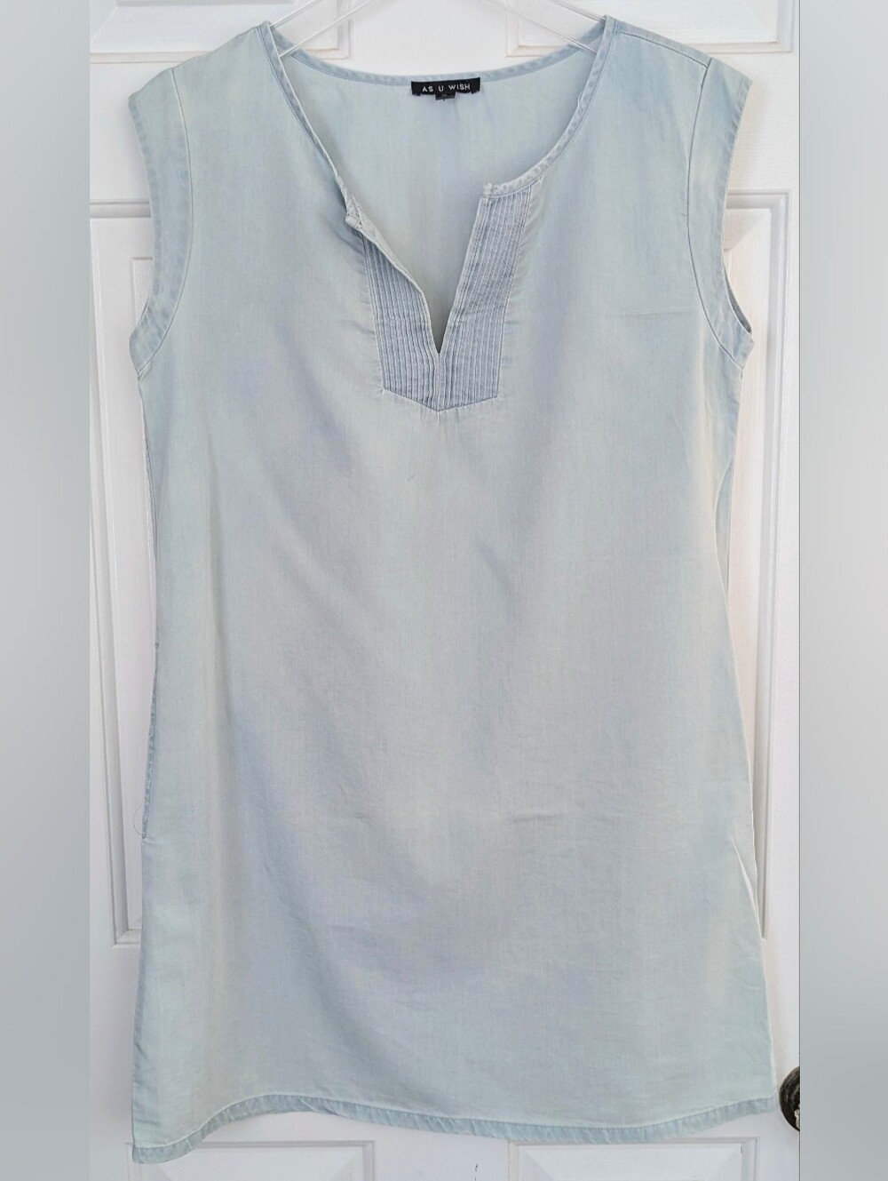 As U Wish Light Blue Sleeveless Tunic Mini Denim Dress